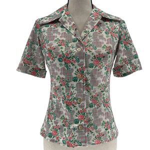 Act‎ III Women's Top Small Floral Vtg 70s Button Up Grannycore Disco Collar
